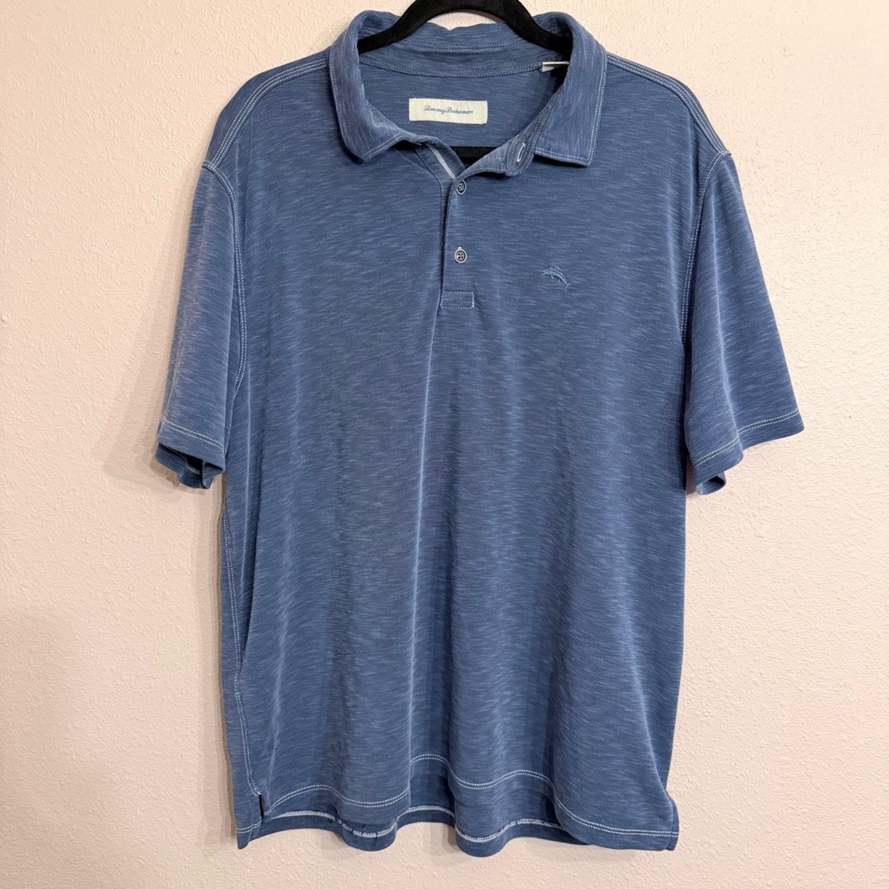 Tommy Bahama Mens XL Blue Tencel Modal Blend Short Sleeve Slub Polo Shirt